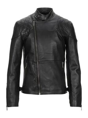 Black Quilted Leather Moto Jacket - Size Large